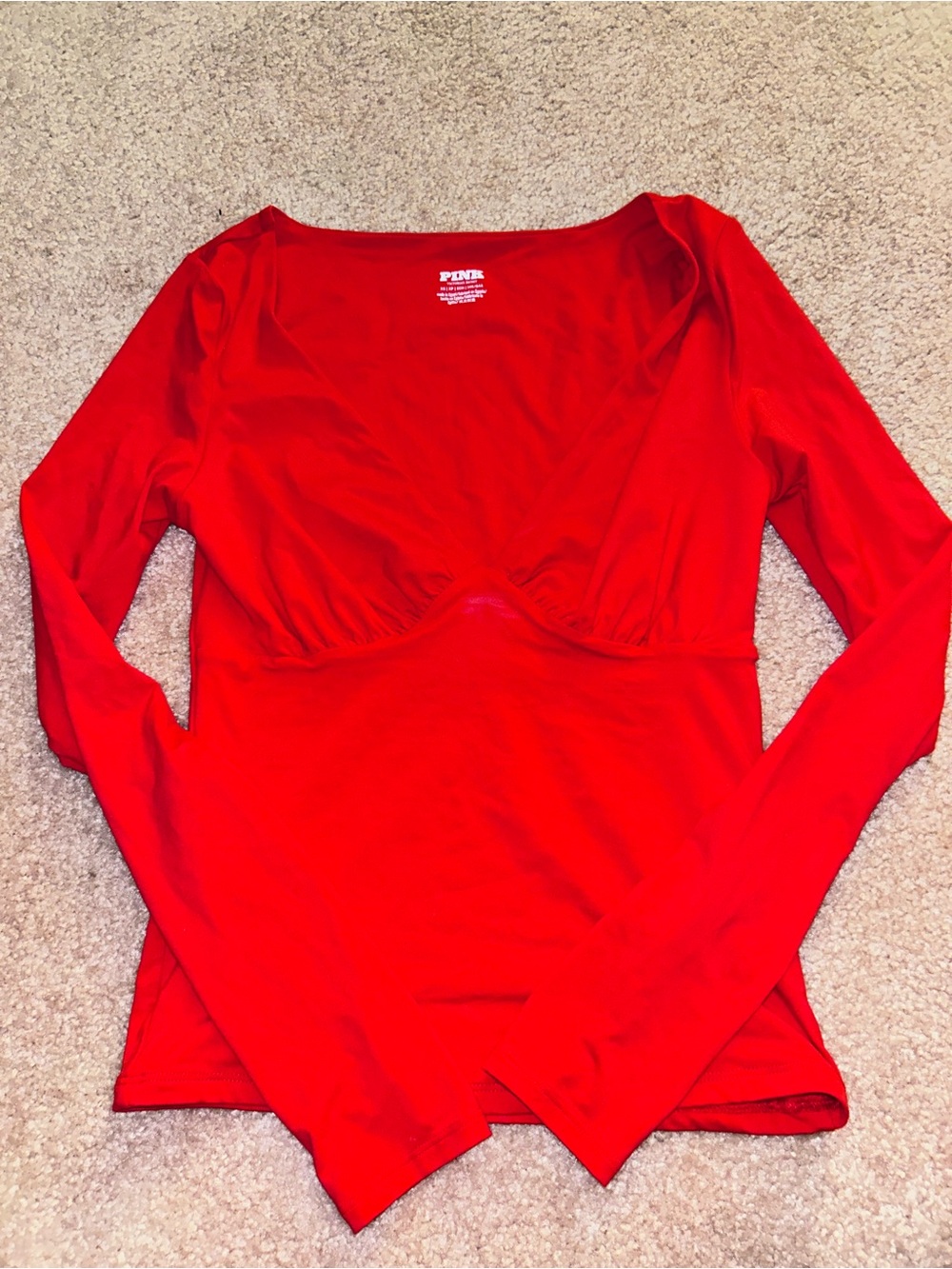 PINK Victoria's Secret Stretchy Red Long Sleeve Scoop-Neck Top